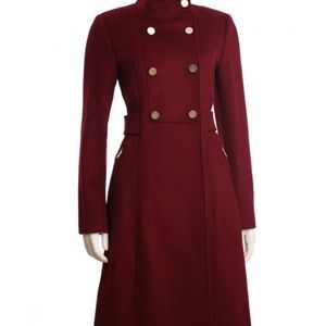Eliza J Double Breasted Wool Blend Coat,Cranberry Size 8P